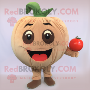 Beige Tomato mascot costume character dressed with a Corduroy Pants and Earrings