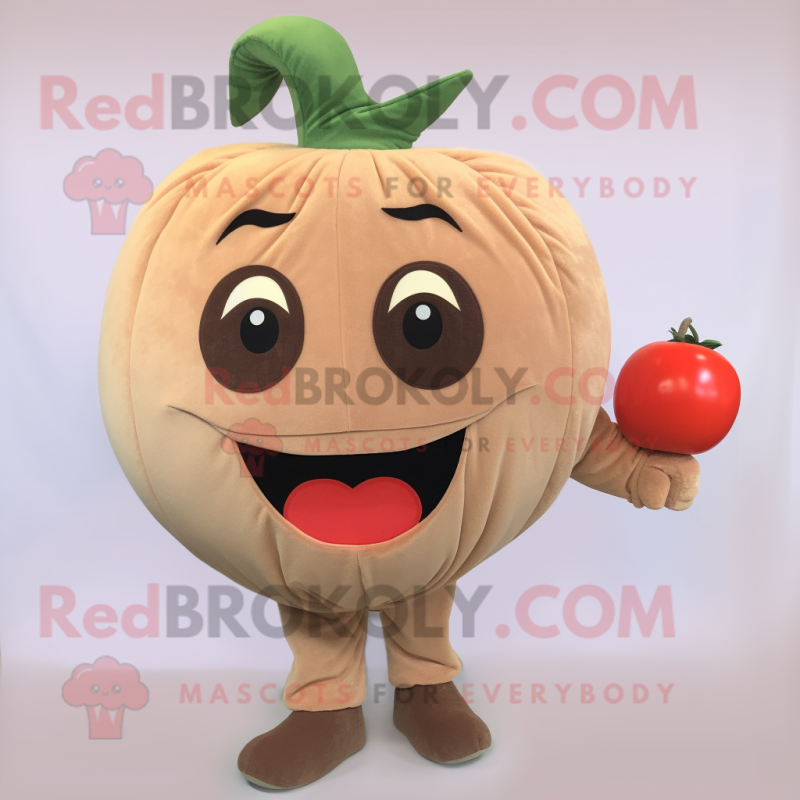Beige Tomato mascot costume character dressed with a Corduroy Pants and Earrings Beige Tomato mascot costume character dressed with a Corduroy Pants and Earrings