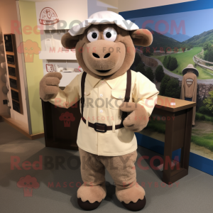 Tan Suffolk Sheep mascot costume character dressed with a Chinos and Mittens