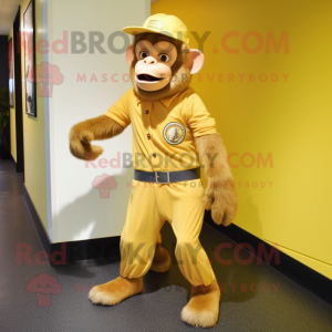 Gold Capuchin Monkey mascot costume character dressed with a Jeggings and Hats