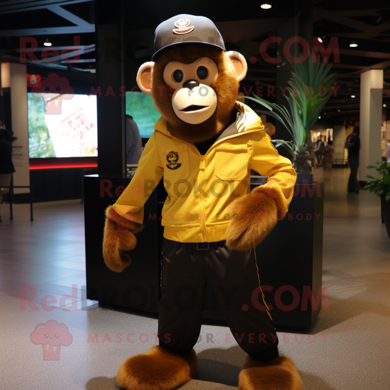 Gold Capuchin Monkey mascot costume character dressed with a Jeggings and Hats