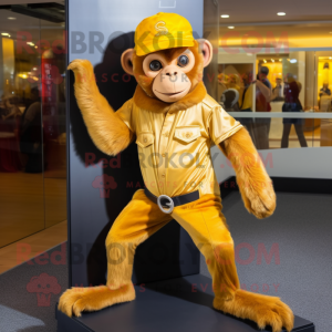 Gold Capuchin Monkey mascot costume character dressed with a Jeggings and Hats