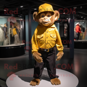 Gold Capuchin Monkey mascot costume character dressed with a Jeggings and Hats