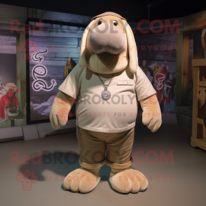 Beige Valross maskot kostym...