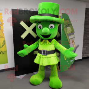 Lime Green Celtic Cross mascot costume character dressed with a Trousers and Berets