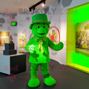 Lime Green Celtic Cross mascot costume character dressed with a Trousers and Berets