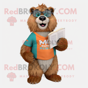 nan Marmot mascot costume character dressed with a Henley Shirt and Reading glasses