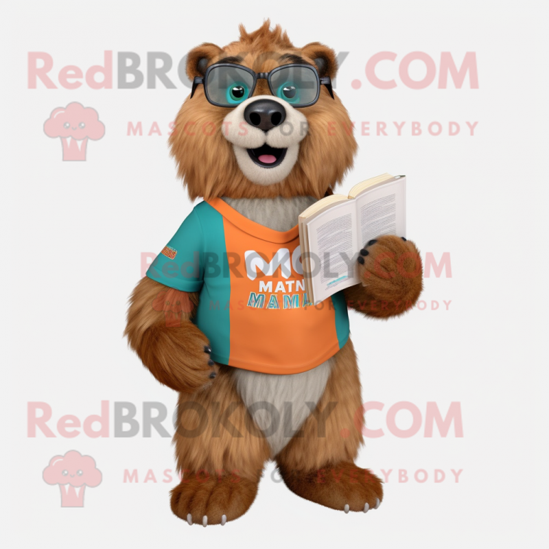 nan Marmot mascot costume character dressed with a Henley Shirt and Reading glasses nan Marmot mascot costume character dressed with a Henley Shirt and Reading glasses