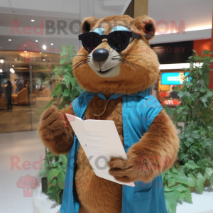 nan Marmot mascot costume character dressed with a Henley Shirt and Reading glasses