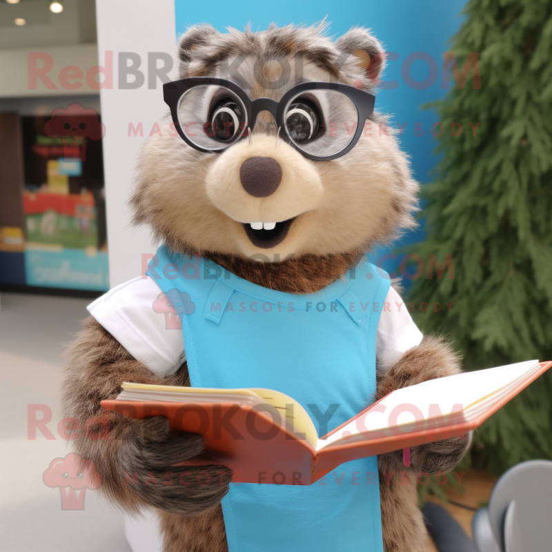 nan Marmot mascot costume character dressed with a Henley Shirt and Reading glasses