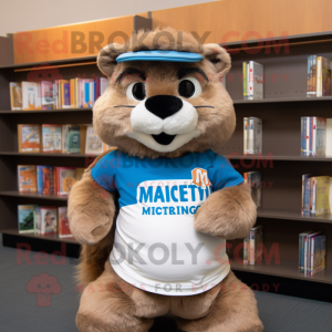 nan Marmot mascot costume character dressed with a Henley Shirt and Reading glasses