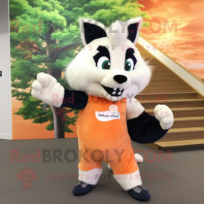 Peach Skunk mascot costume character dressed with a Jeans and Cummerbunds