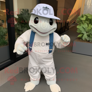 White Sea Turtle mascot costume character dressed with a Overalls and Wraps