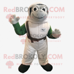 White Sea Turtle mascot costume character dressed with a Overalls and Wraps