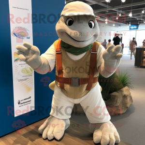 White Sea Turtle mascot costume character dressed with a Overalls and Wraps