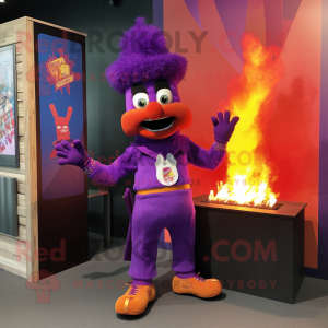 Purple Fire Eater mascot costume character dressed with a Bermuda Shorts and Pocket squares