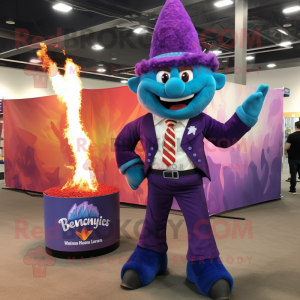 Purple Fire Eater mascot costume character dressed with a Bermuda Shorts and Pocket squares