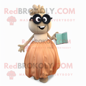 Beige Pumpkin mascot costume character dressed with a Evening Gown and Reading glasses