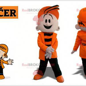 Child mascot of a young boy dressed in orange and black -