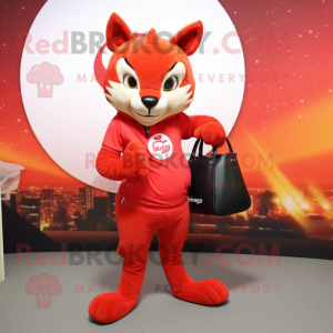 Red Lynx mascot costume character dressed with a Capri Pants and Handbags