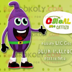 Olive Eggplant mascot costume character dressed with a One-Piece Swimsuit and Cummerbunds