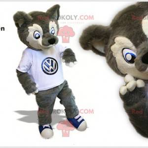 Gray and white wolf mascot. Wolf dog mascot - Redbrokoly.com