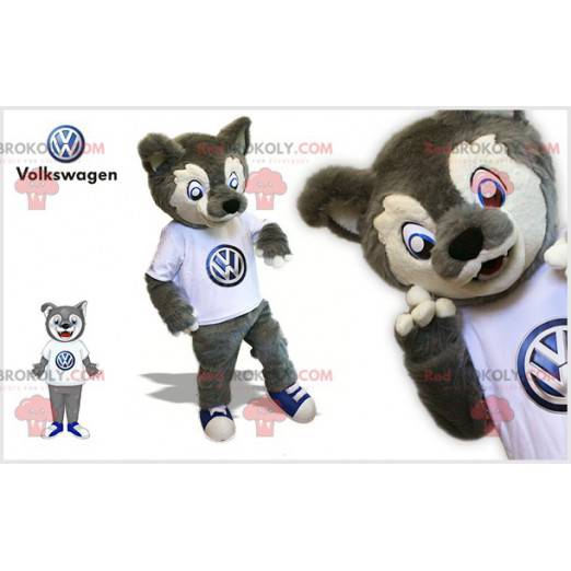 Grå og hvit ulvemaskot. Ulvhundmaskot - Redbrokoly.com