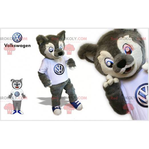 Šedý a bílý vlk maskot. Vlk pes maskot - Redbrokoly.com