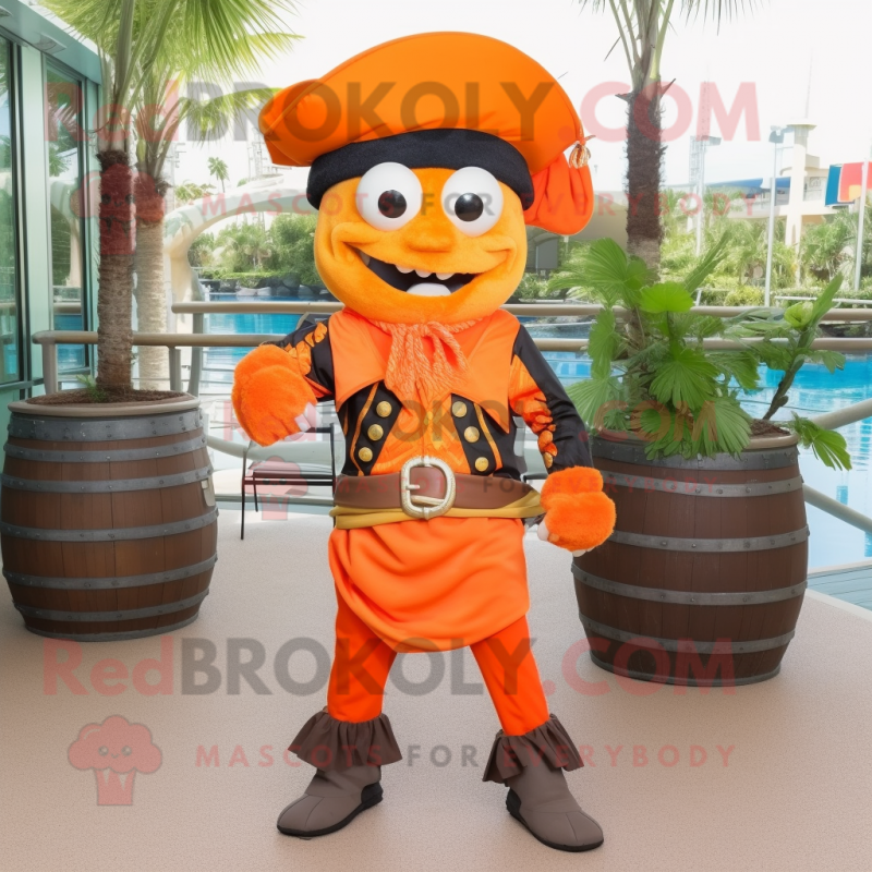 Orange Pirate mascot costume character dressed with a Capri Pants and Bracelets