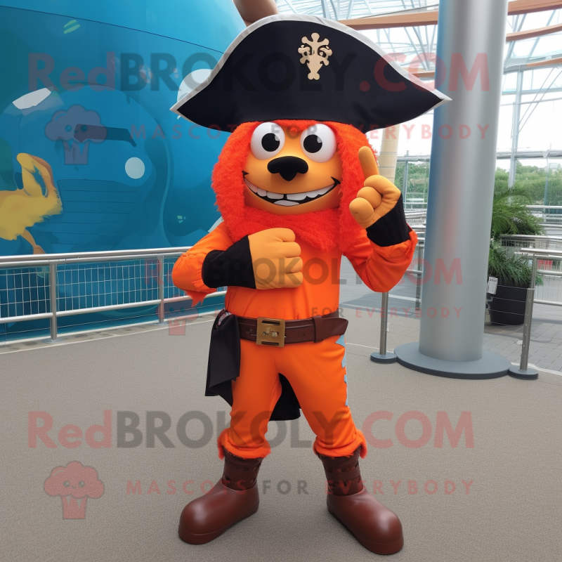 Orange Pirate mascot costume character dressed with a Capri Pants and Bracelets