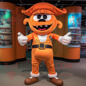 Orange Pirate mascot costume character dressed with a Capri Pants and Bracelets