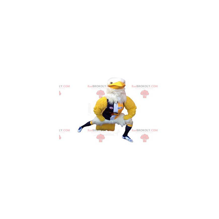 Muskulös vit och gul örnmaskot i sportkläder - Redbrokoly.com