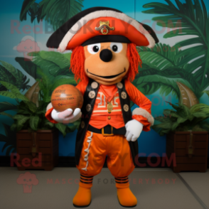 Orange Pirate mascot costume character dressed with a Capri Pants and Bracelets