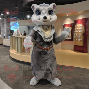 Gray Weasel mascot costume character dressed with a Wrap Dress and Headbands