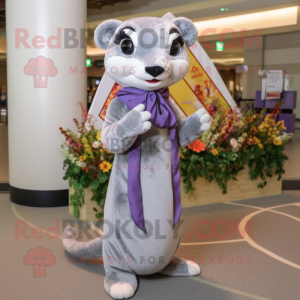 Gray Weasel mascot costume character dressed with a Wrap Dress and Headbands