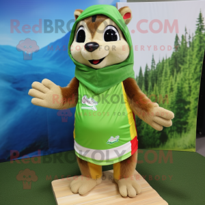 Lime Green Chipmunk mascot costume character dressed with a Board Shorts and Shawls