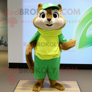 Lime Green Chipmunk mascot costume character dressed with a Board Shorts and Shawls