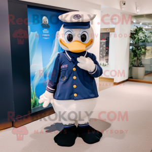 Navy Gosling mascot costume character dressed with a Jumpsuit and Hats