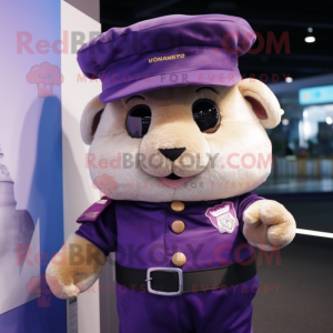 Purple Hamster mascot costume character dressed with a Polo Tee and Berets