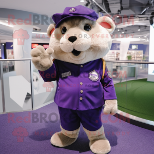 Purple Hamster mascot costume character dressed with a Polo Tee and Berets