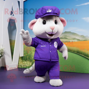 Purple Hamster mascot costume character dressed with a Polo Tee and Berets