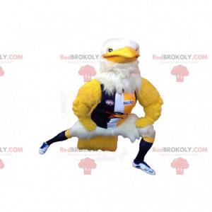 Mascote águia amarela e branca com roupas esportivas -