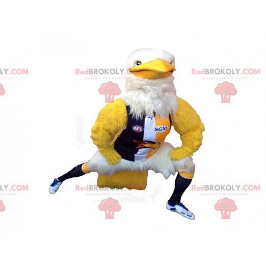 Mascota águila amarilla y blanca con ropa deportiva -