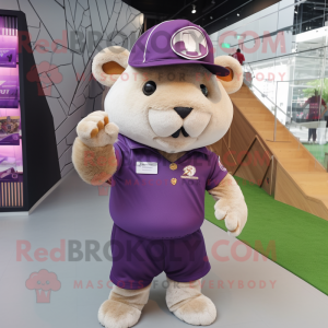 Purple Hamster mascot costume character dressed with a Polo Tee and Berets