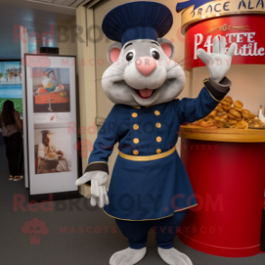 Navy Ratatouille mascot costume character dressed with a Dress Pants and Watches