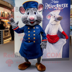 Navy Ratatouille mascot costume character dressed with a Dress Pants and Watches