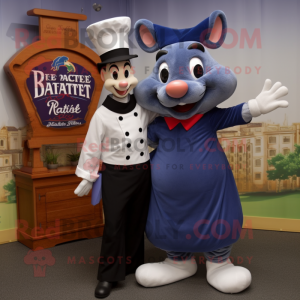 Navy Ratatouille mascot costume character dressed with a Dress Pants and Watches