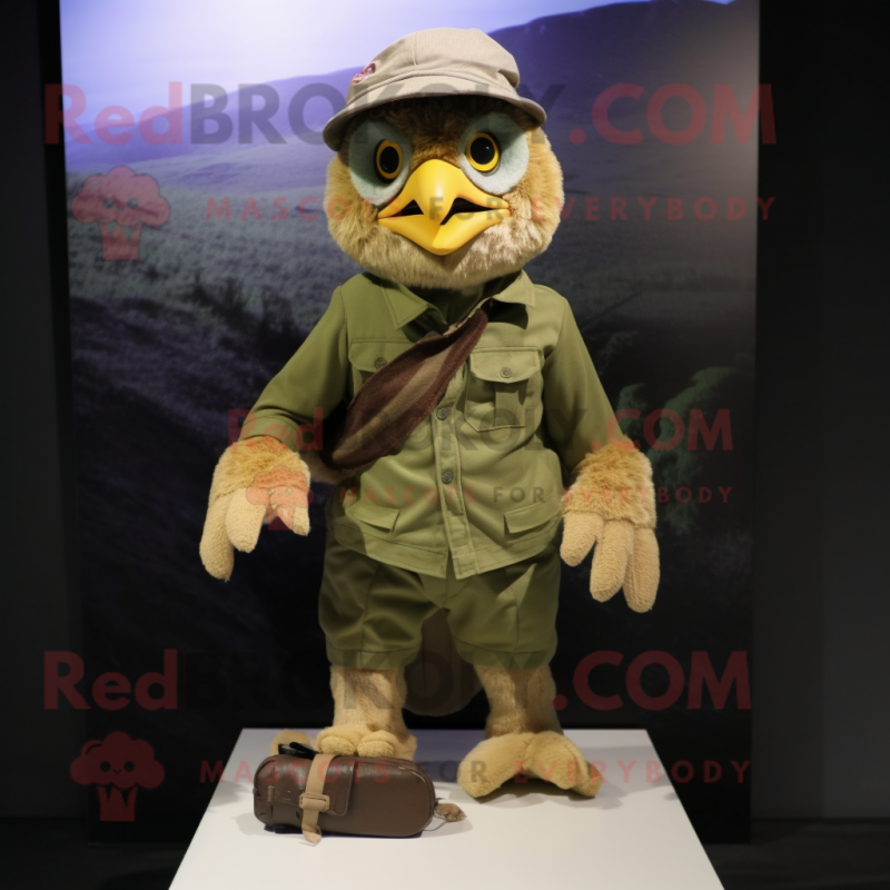 Olive Eagle mascot costume character dressed with a Corduroy Pants and Caps Olive Eagle mascot costume character dressed with a Corduroy Pants and Caps