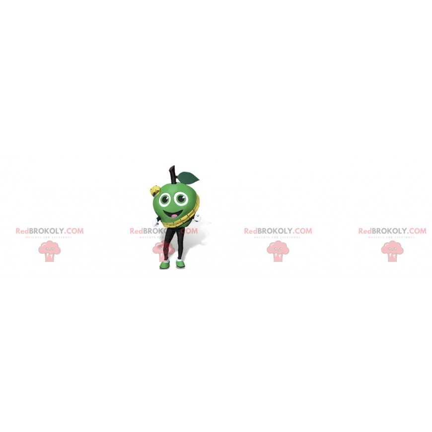 Mascotte della mela verde molto sorridente. Mela verde gigante