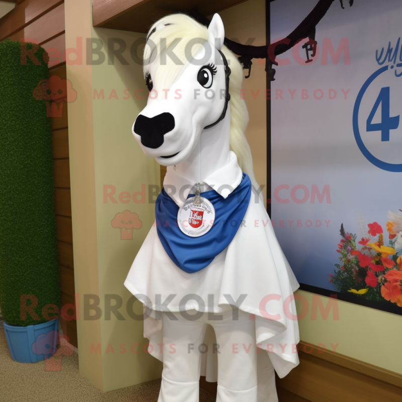 White Horseshoe mascot costume character dressed with a Blouse and Scarves White Horseshoe mascot costume character dressed with a Blouse and Scarves